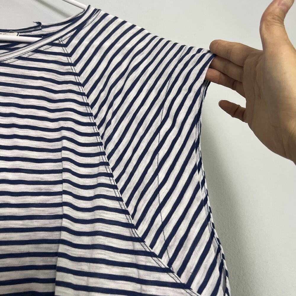 We The Free People Womens Blue White Striped T Shirt Sz S Halo Cap Sleeve Boho - Picture 6 of 13